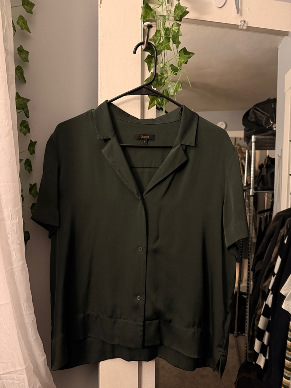 Quince Short Sleeve Buttondown Top in Green